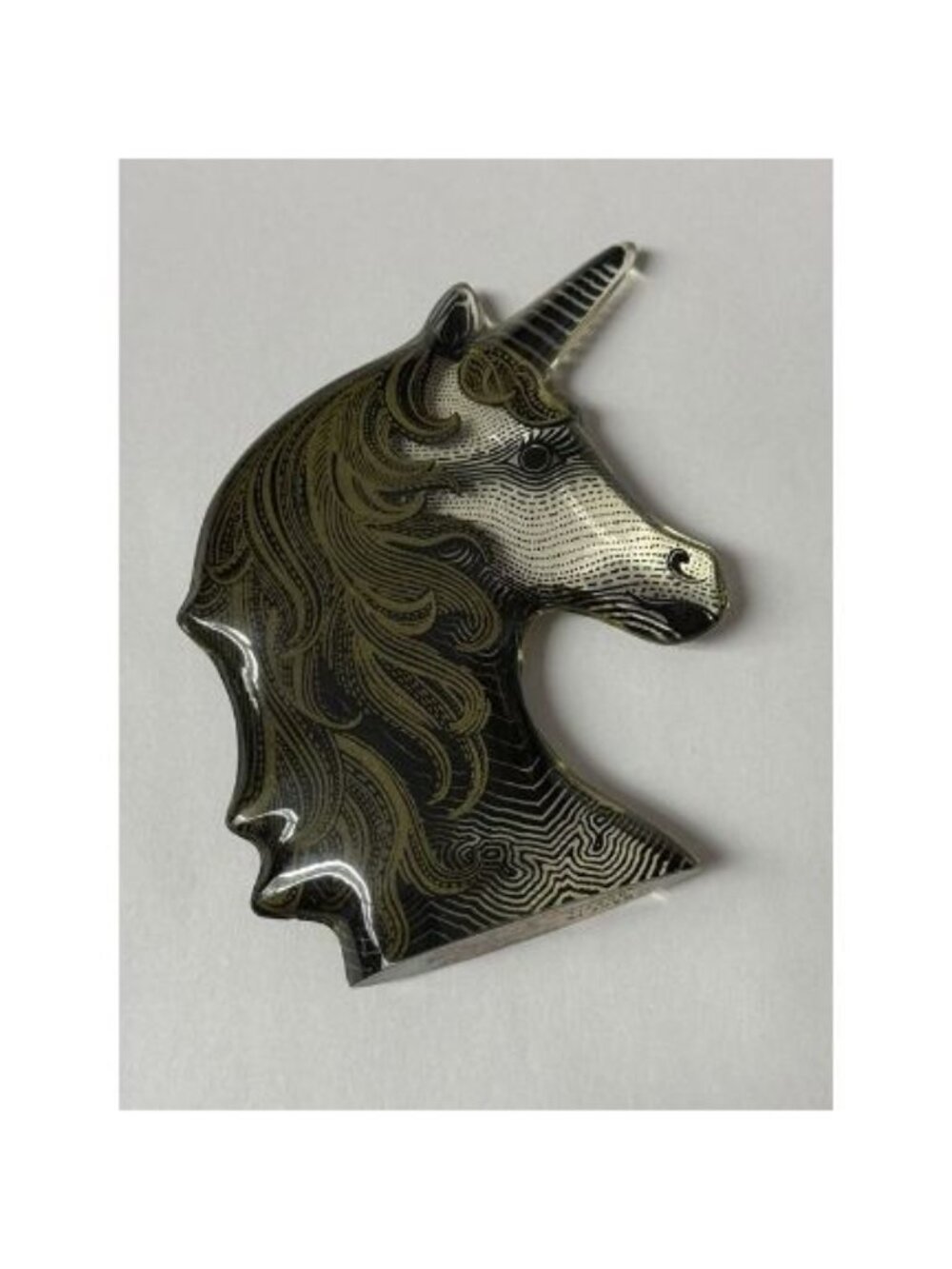 Abraham Palatnik Lucite Unicorn Horse Head Sculpture Paperweight 3 3/4”